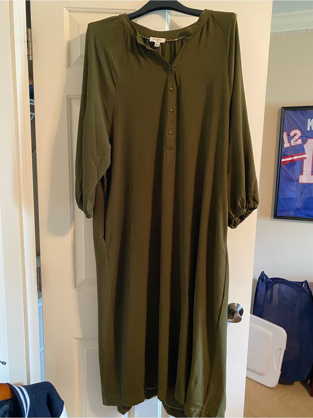 Umgee Olive Maxi Henley Dress